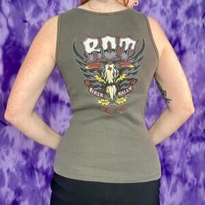 ROT biker rally 2010 Austin Texas ribbed tank greyish Green